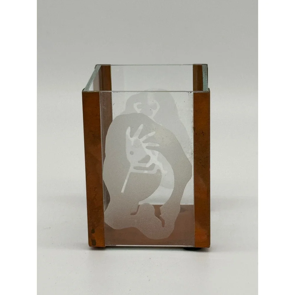 Vintage 90s Copper Etched Glass Kokopelli Box Bananas Gifts Clarkdale Arizona